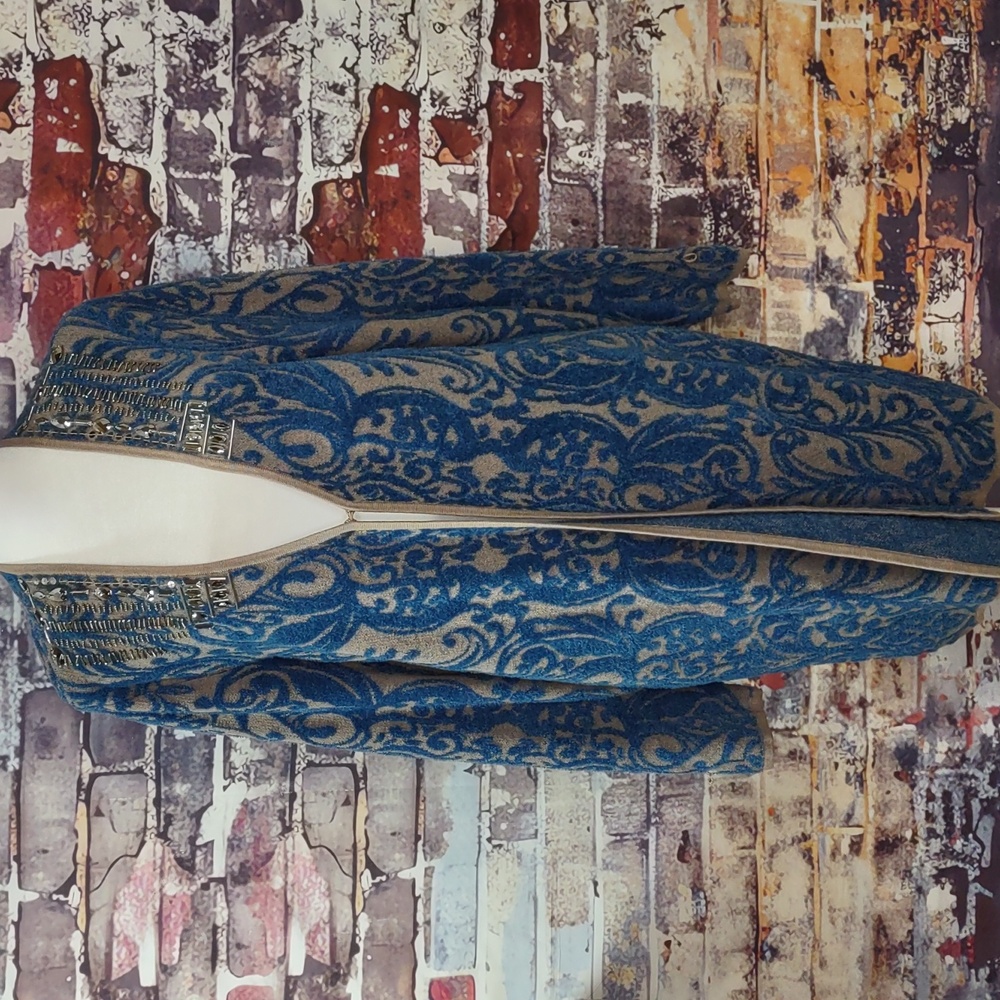 Chico's Cut Chenille 3/4 Length Cardigan Sweater